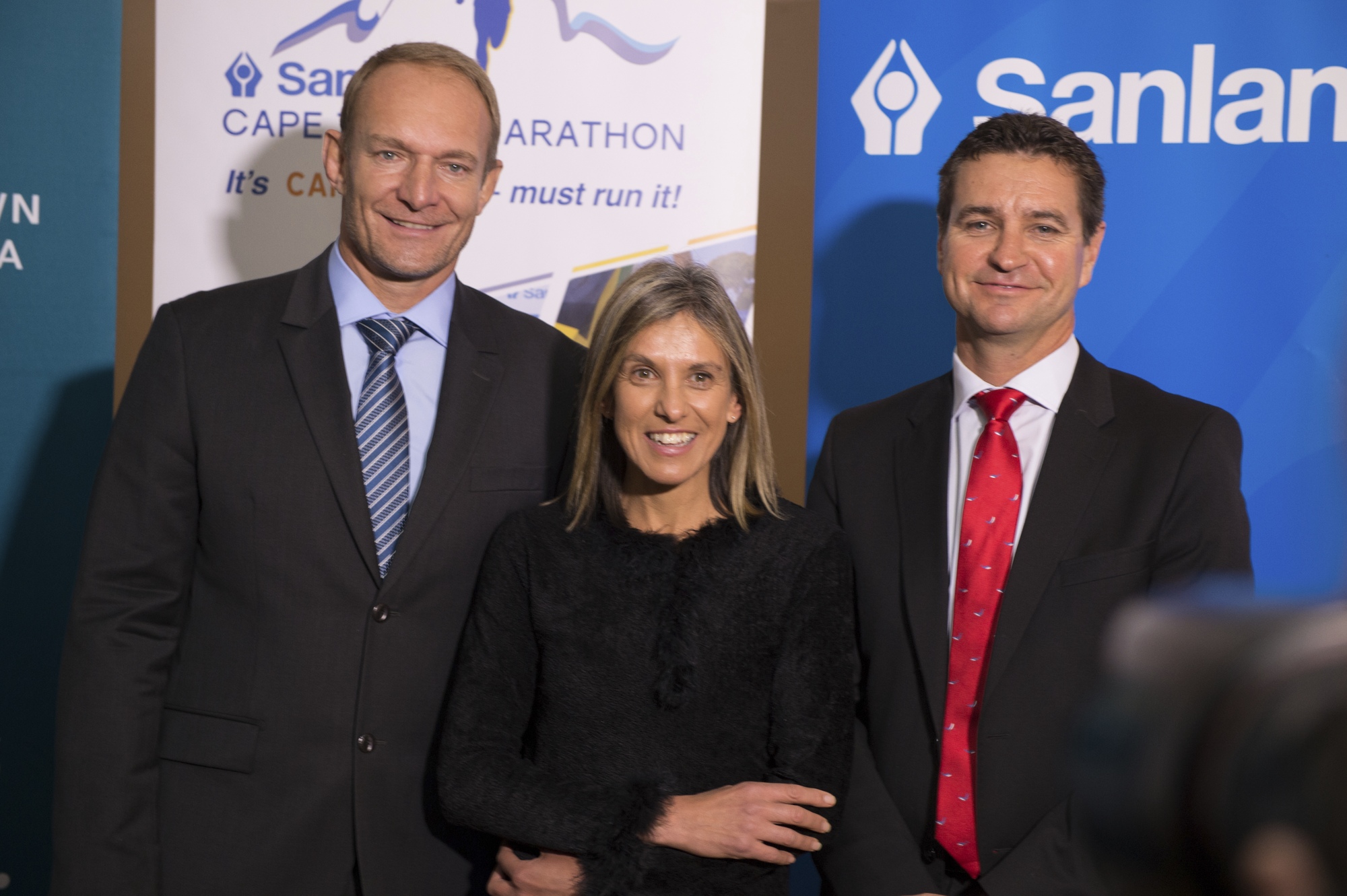 (Left to right) Francois Pienaar Elana Meyer and Carl Roothman Sanlam Investments Chief Executive Retail